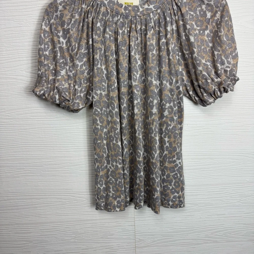 Anthropologie Maeve Leopard Linen Puff-Sleeved Top‎
